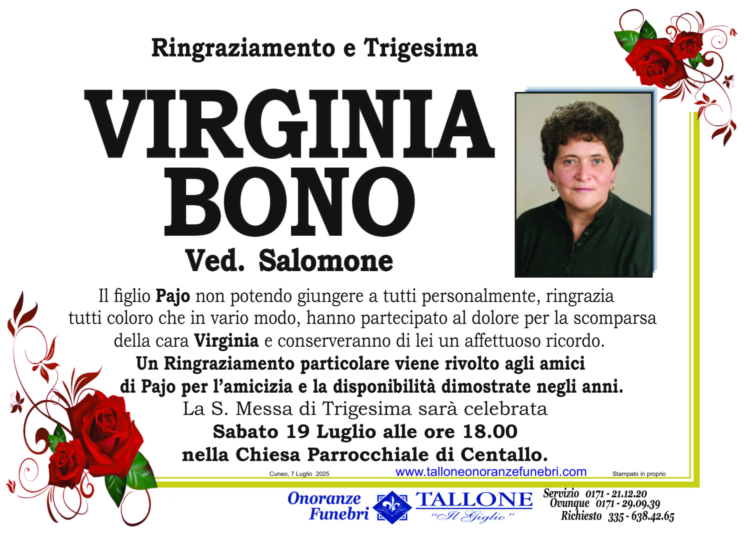 <br />
<b>Warning</b>:  Undefined variable $info in <b>/home/tallone/public_html/ringraziamenti.php</b> on line <b>68</b><br />
Virginia Bono